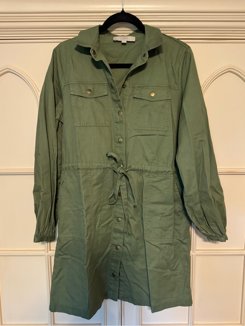 LOFT Khaki Green Drawstring Utility Dress Size Medium